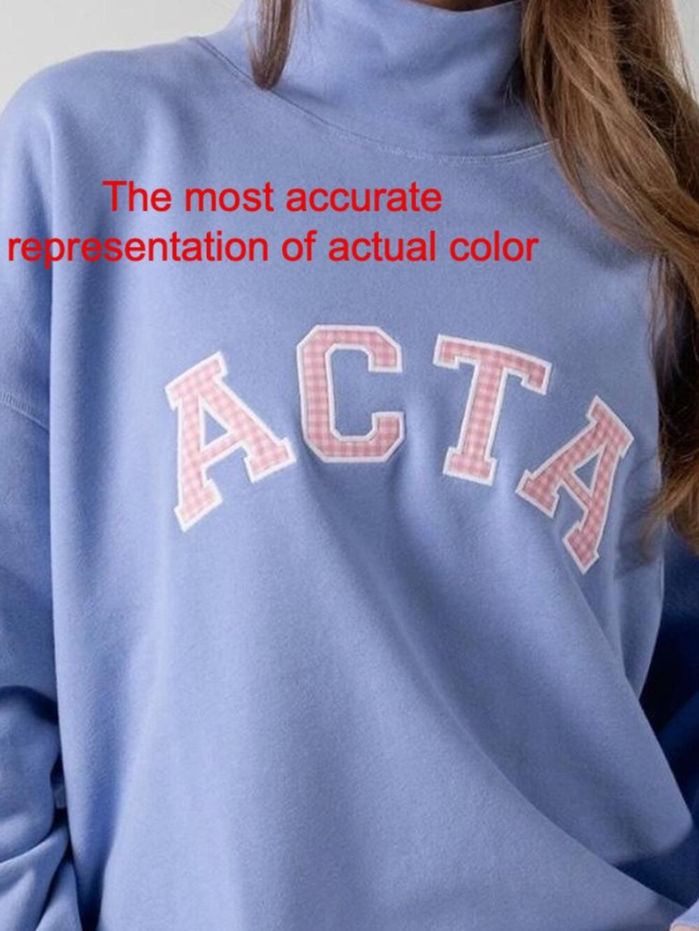 Acta Essential Mock Neck Sweatshirt Blue Dusk, with Pink Gingham Logo NWT S/M WM